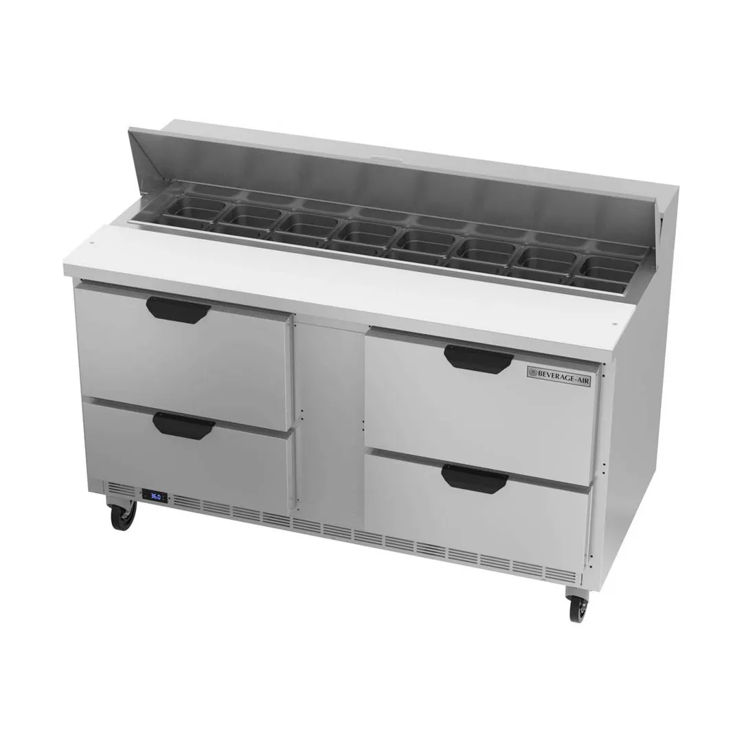 Beverage Air SPED60HC-16-4 60" Two Section Sandwich/Salad Prep Table w/ 4 Drawers, 16 Pans