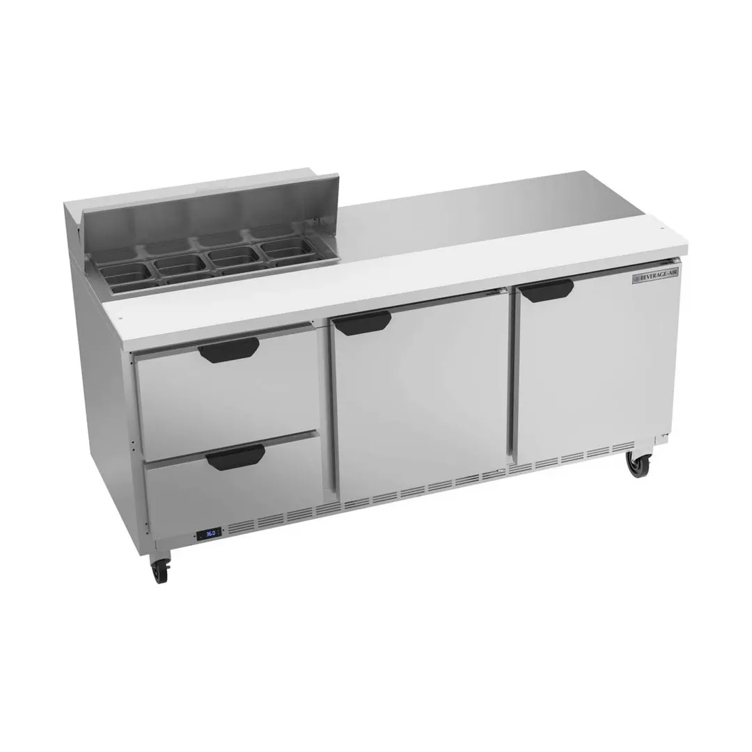Beverage Air SPED72HC-08-2 72" Three Section Sandwich/Salad Prep Table w/ 2 Drawers & 2 Doors, 8 Pans