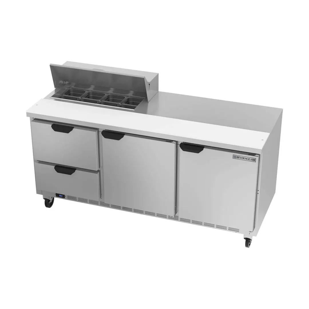 Beverage Air SPED72HC-08-2 72" Three Section Sandwich/Salad Prep Table w/ 2 Drawers & 2 Doors, 8 Pans