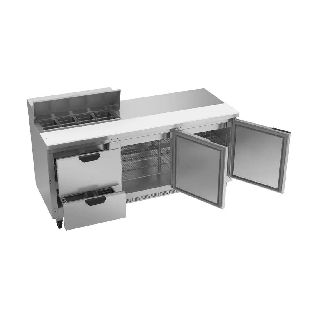 Beverage Air SPED72HC-08-2 72" Three Section Sandwich/Salad Prep Table w/ 2 Drawers & 2 Doors, 8 Pans