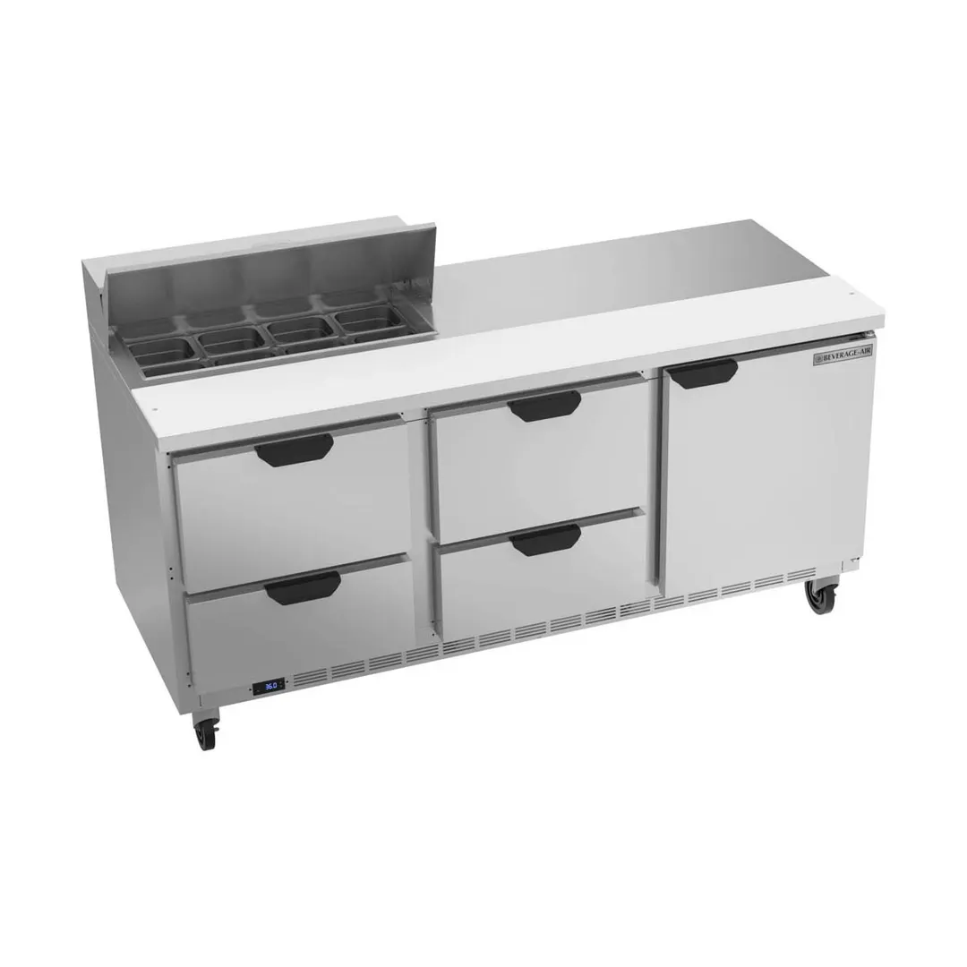 Beverage Air SPED72HC-08-4 72" Three Section Sandwich/Salad Prep Table w/ 4 Drawers & 1 Door, 8 Pans