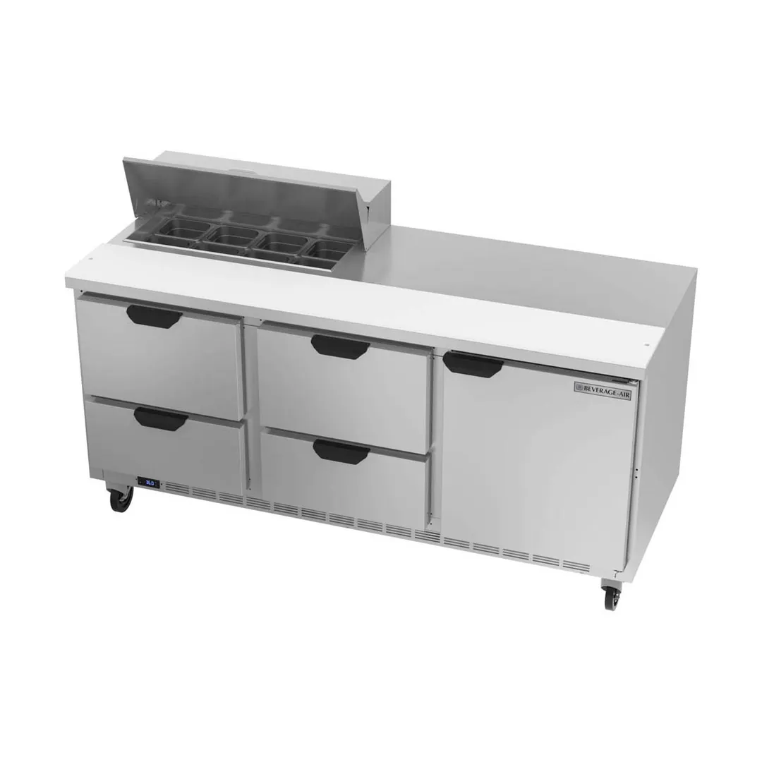 Beverage Air SPED72HC-08-4 72" Three Section Sandwich/Salad Prep Table w/ 4 Drawers & 1 Door, 8 Pans