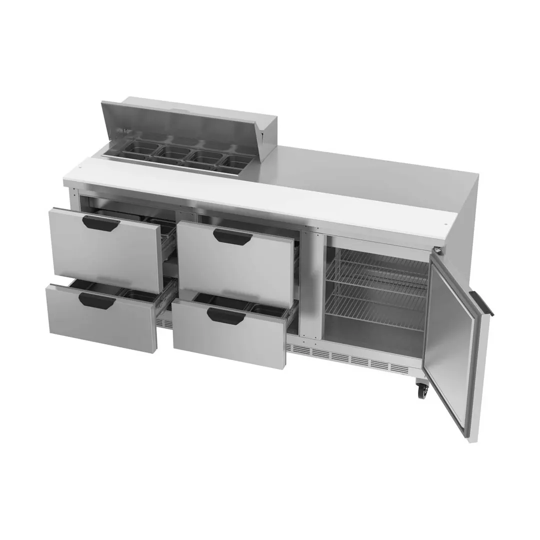 Beverage Air SPED72HC-08-4 72" Three Section Sandwich/Salad Prep Table w/ 4 Drawers & 1 Door, 8 Pans