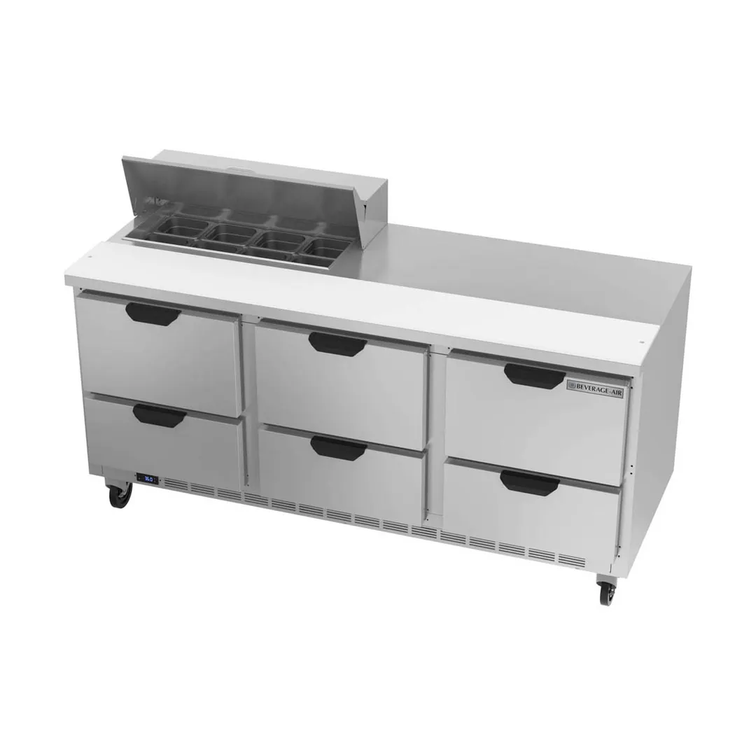 Beverage Air SPED72HC-08-6 72" Three Section Sandwich/Salad Prep Table w/ 6 Drawers, 8 Pans
