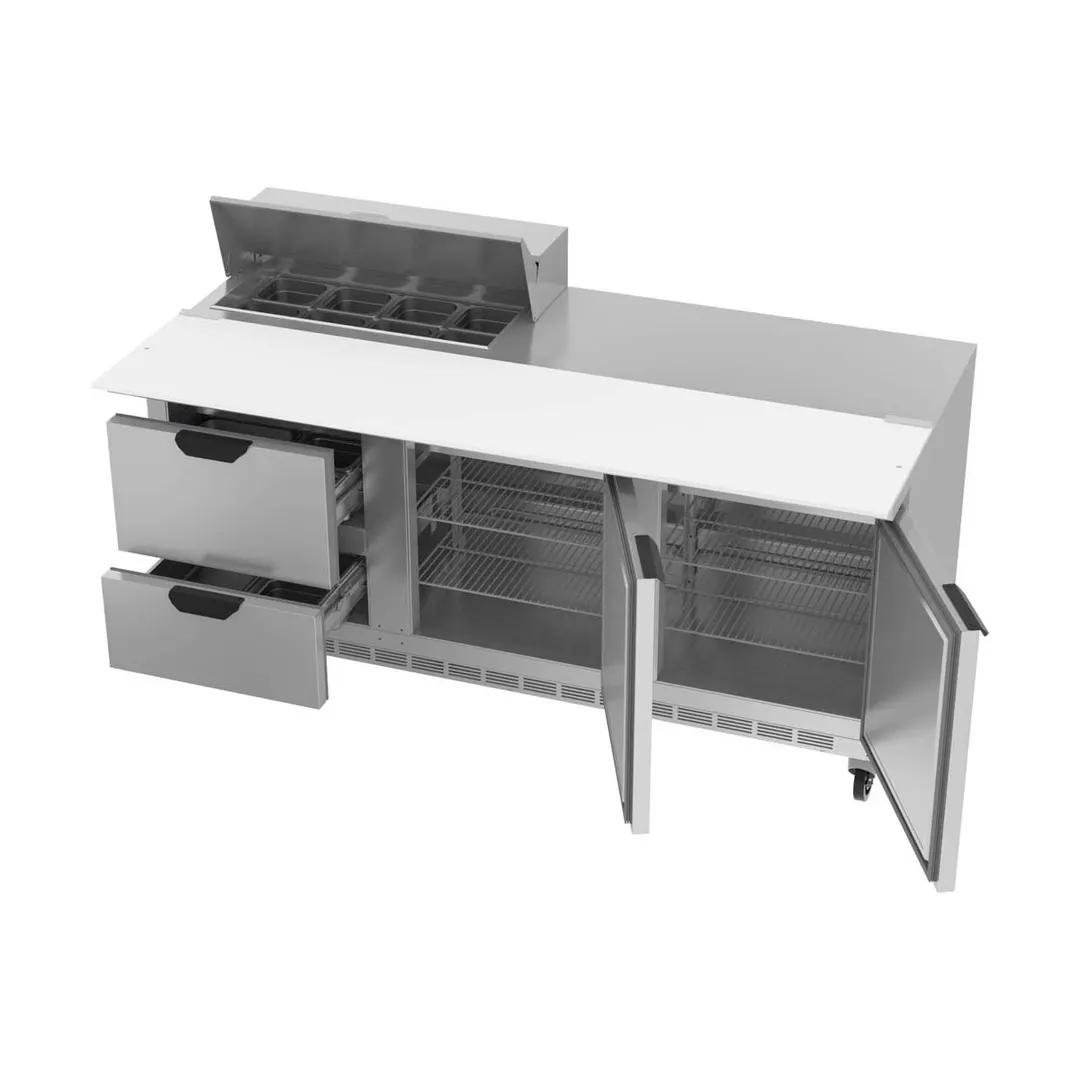 Beverage Air SPED72HC-08C-2 72" Three Section Sandwich/Salad Prep Table w/ 2 Drawers & 2 Doors, 8 Pans