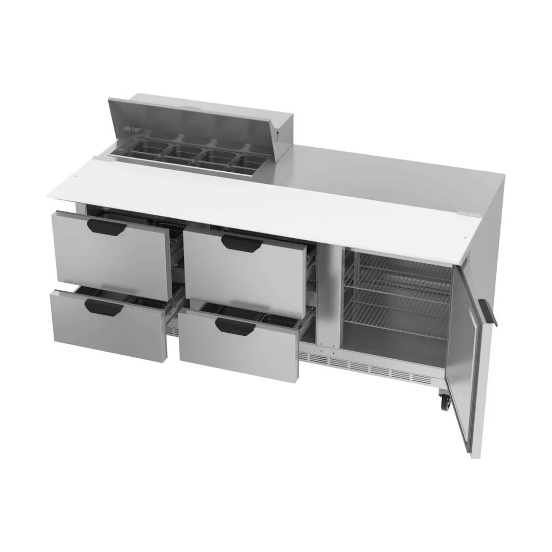 Beverage Air SPED72HC-08C-4 72" Three Section Sandwich/Salad Prep Table w/ 4 Drawers & 1 Door, 8 Pans