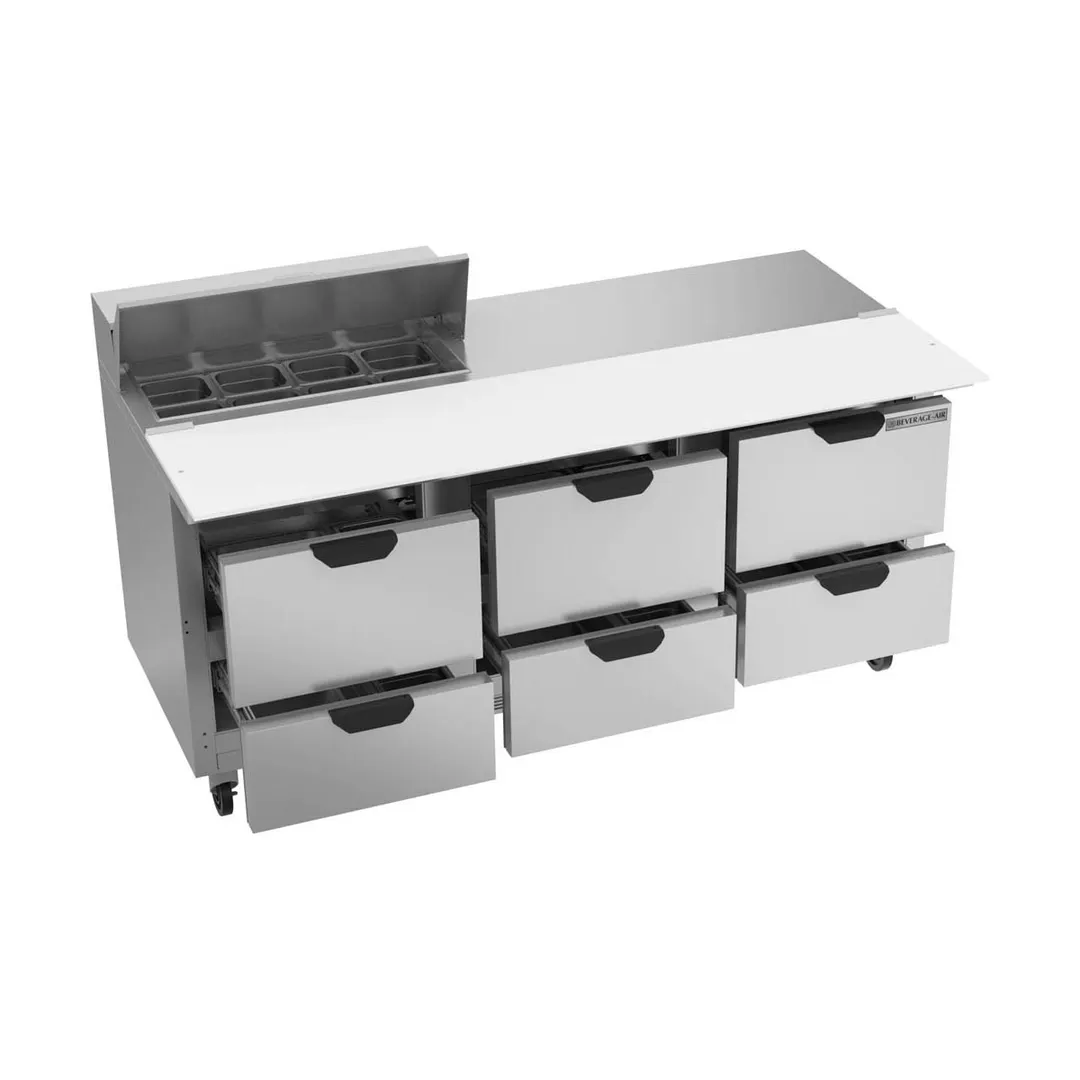 Beverage Air SPED72HC-08C-6 72" Three Section Sandwich/Salad Prep Table w/ 6 Drawers, 8 Pans