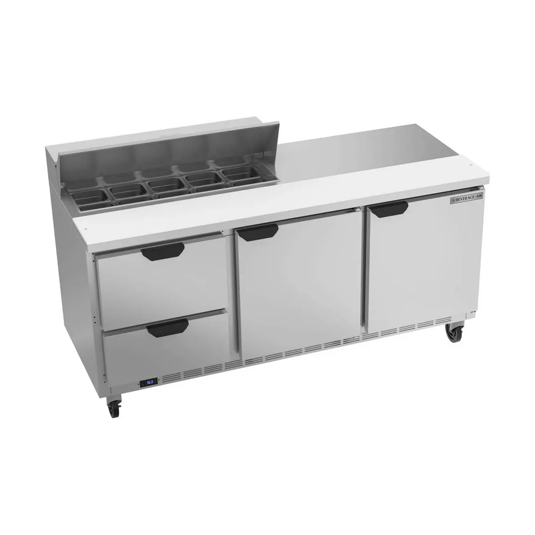 Beverage Air SPED72HC-10-2 72" Three Section Sandwich/Salad Prep Table w/ 2 Drawers & 2 Doors, 10 Pans
