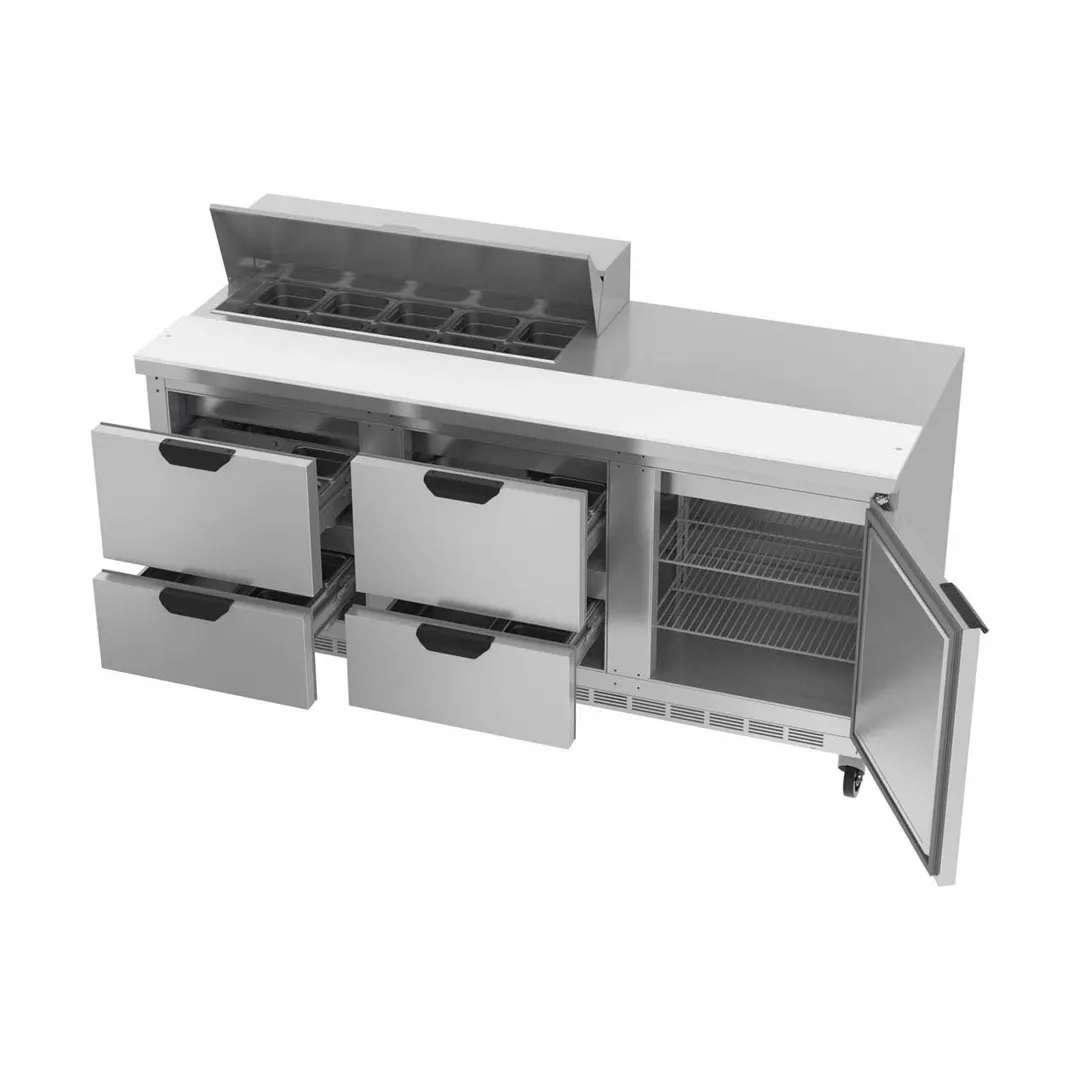 Beverage Air SPED72HC-10-4 72" Three Section Sandwich/Salad Prep Table w/ 4 Drawers & 1 Door, 10 Pans