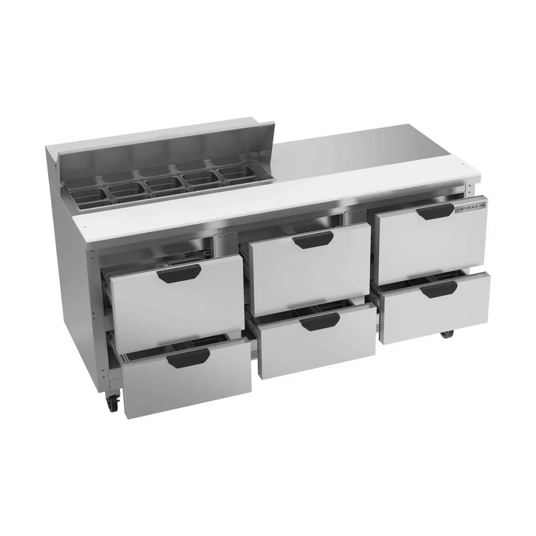 Beverage Air SPED72HC-10-6 72" Three Section Sandwich/Salad Prep Table w/ 6 Drawers, 10 Pans