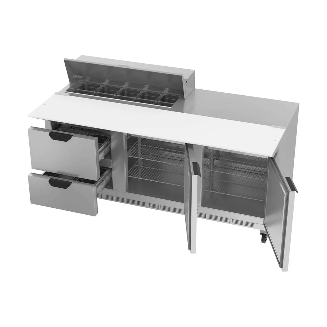 Beverage Air SPED72HC-10C-2 72" Three Section Sandwich/Salad Prep Table w/ 2 Drawers & 2 Doors, 10 Pans