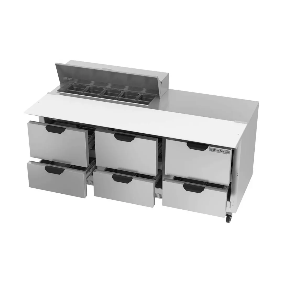 Beverage Air SPED72HC-10C-6 72" Three Section Sandwich/Salad Prep Table w/ 6 Drawers, 10 Pans