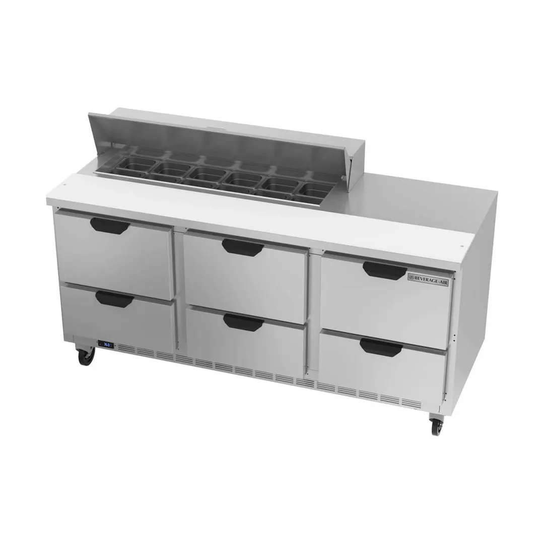 Beverage Air SPED72HC-12-6 72" Three Section Sandwich/Salad Prep Table w/ 6 Drawers, 12 Pans