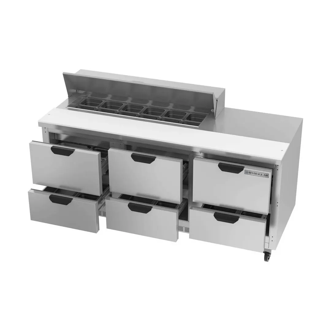 Beverage Air SPED72HC-12-6 72" Three Section Sandwich/Salad Prep Table w/ 6 Drawers, 12 Pans