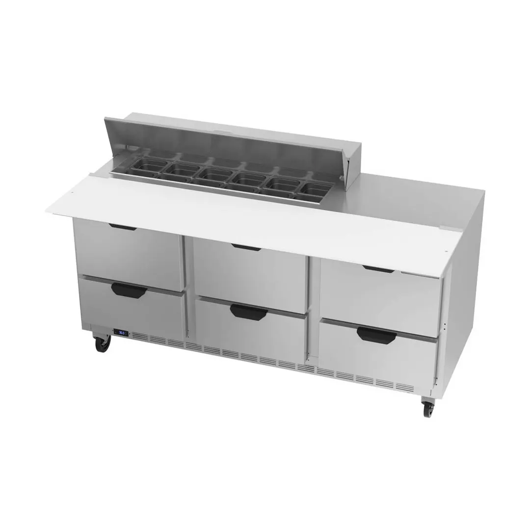 Beverage Air SPED72HC-12C-6 72" Three Section Sandwich/Salad Prep Table w/ 6 Drawers, 12 Pans