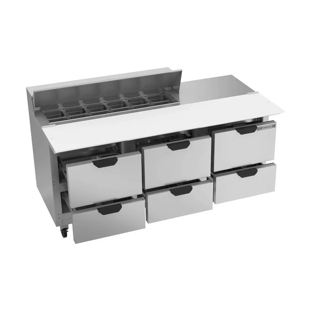 Beverage Air SPED72HC-12C-6 72" Three Section Sandwich/Salad Prep Table w/ 6 Drawers, 12 Pans