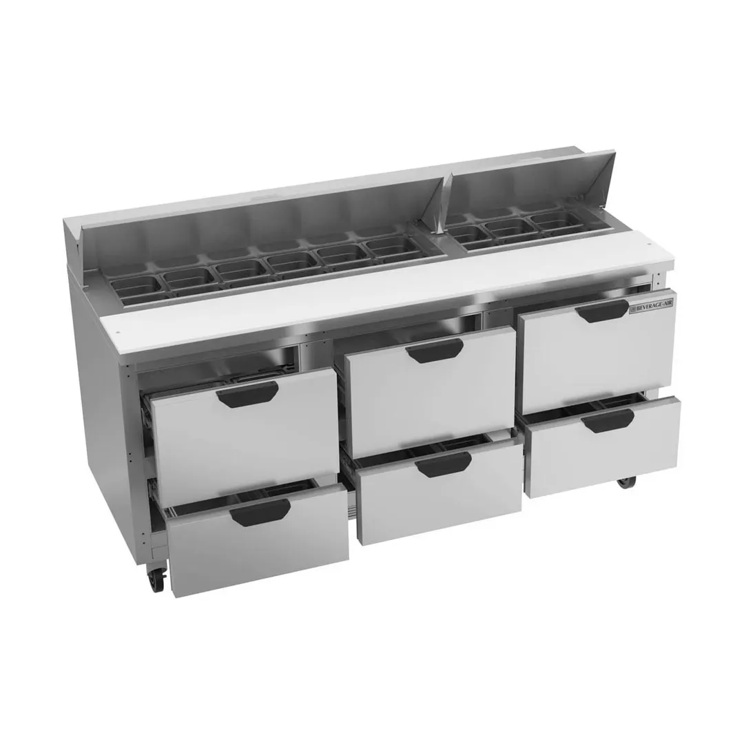 Beverage Air SPED72HC-18-6 72" Three Section Sandwich/Salad Prep Table w/ 6 Drawers, 18 Pans