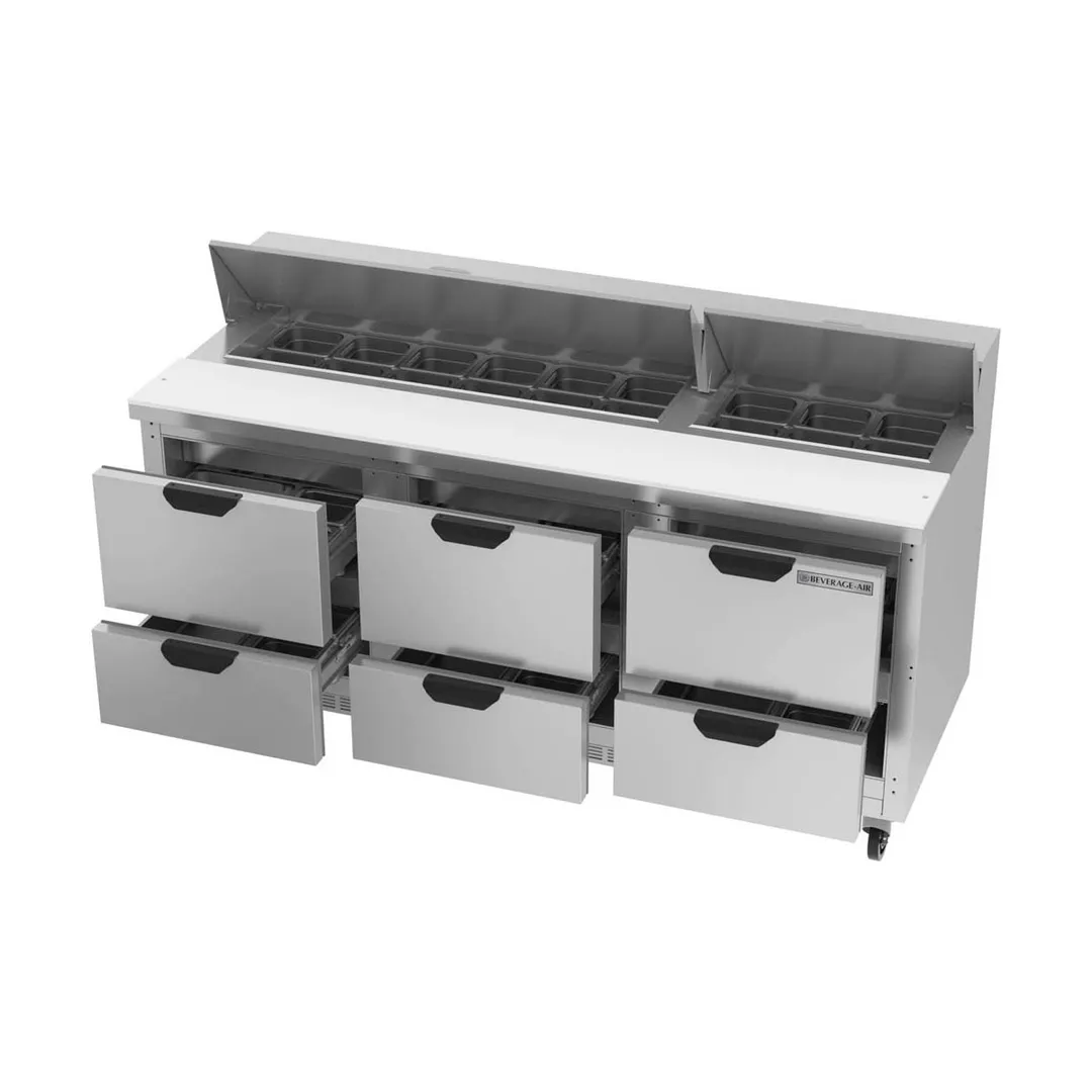 Beverage Air SPED72HC-18-6 72" Three Section Sandwich/Salad Prep Table w/ 6 Drawers, 18 Pans