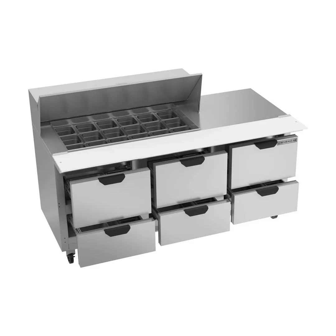 Beverage Air SPED72HC-18M-6 72" Mega Top Sandwich/Salad Prep Table w/ 6 Drawers, 18 Pans