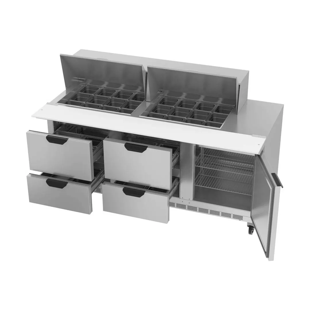 Beverage Air SPED72HC-24M-4 72" Mega Top Sandwich/Salad Prep Table w/ 4 Drawers and 1 Door, 24 pans
