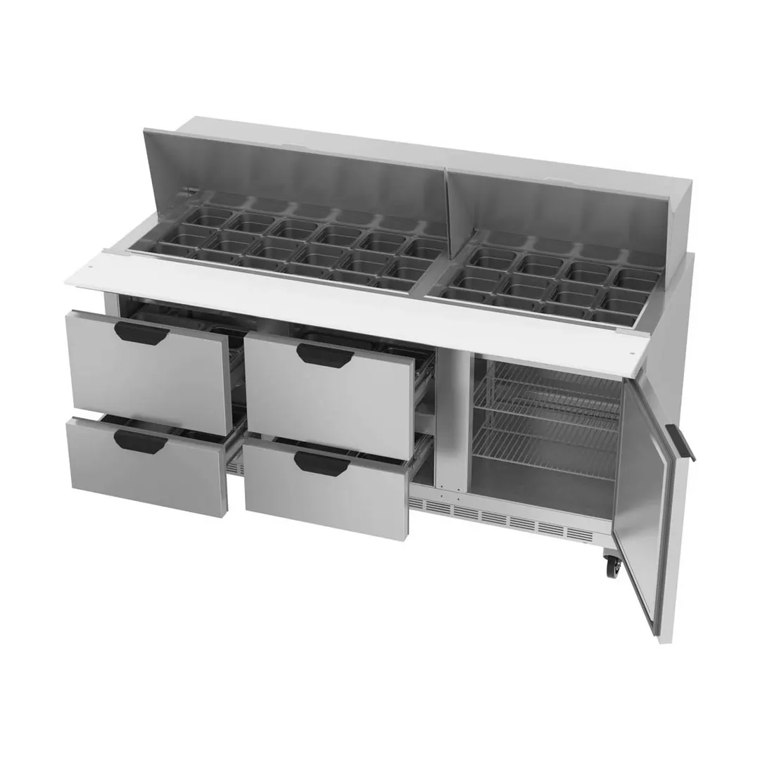Beverage Air SPED72HC-30M-4 72" Mega Top Sandwich/Salad Prep Table w/ 4 Drawers and 1 Door, 30 pans