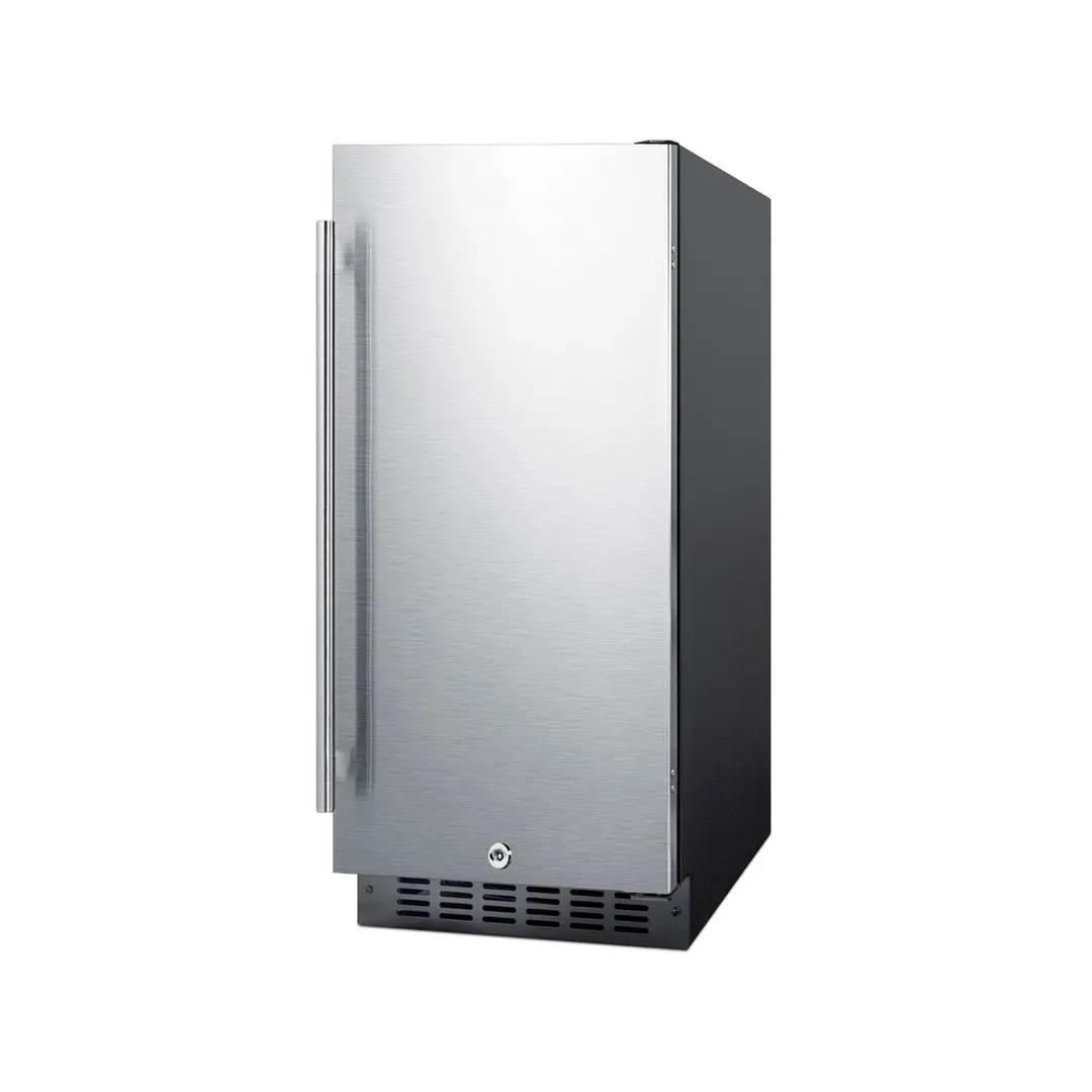 Summit SPR316OS 15" Built-in Stainless Steel Door Outdoor Refrigerator in Black, 3 cu.ft