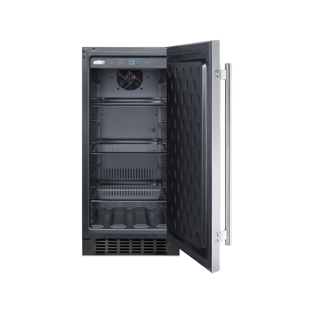 Summit SPR316OS 15" Built-in Stainless Steel Door Outdoor Refrigerator in Black, 3 cu.ft