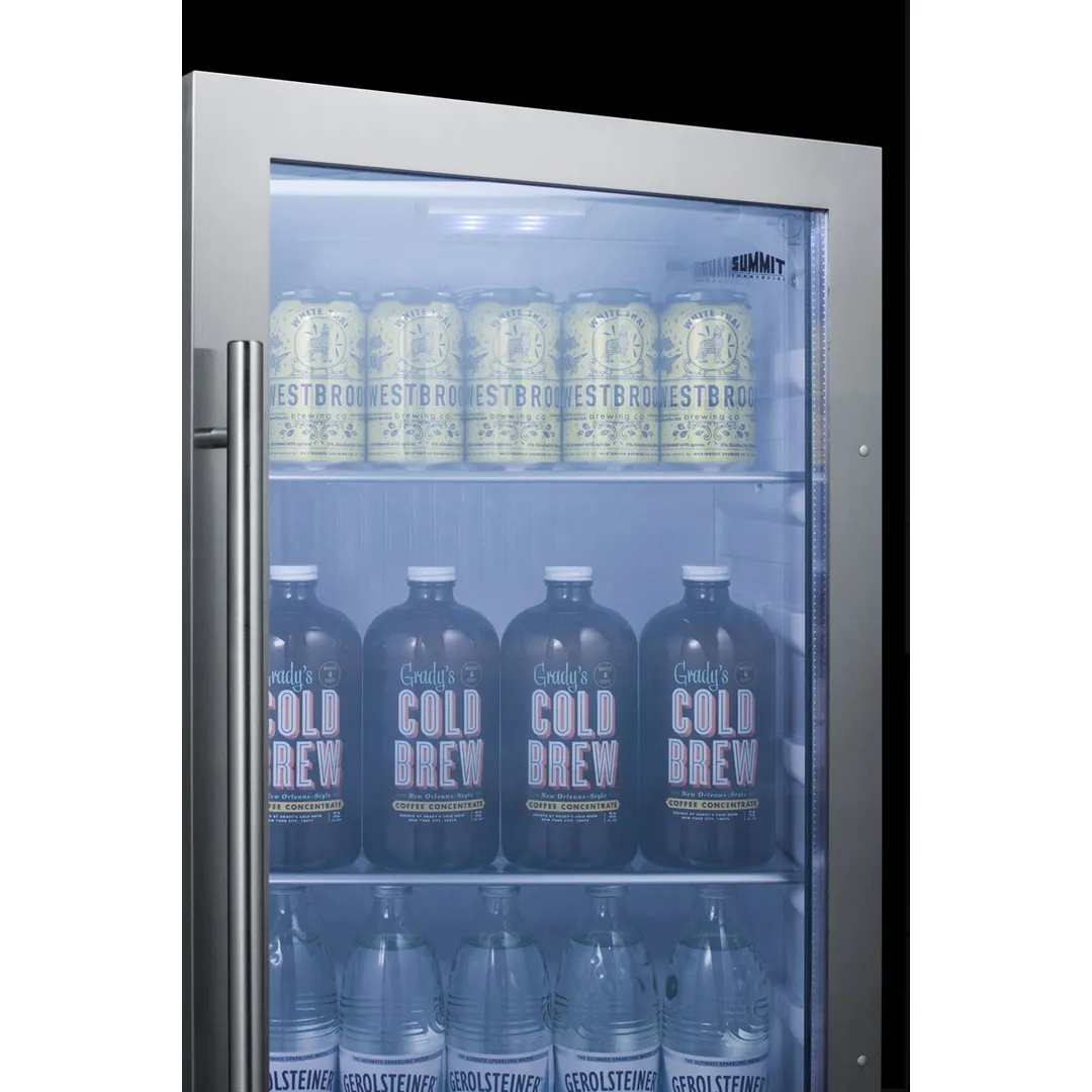 Summit SPR489OS 19" Glass Door Outdoor Refrigerator in Black, White Interior, 3.13 cu.ft