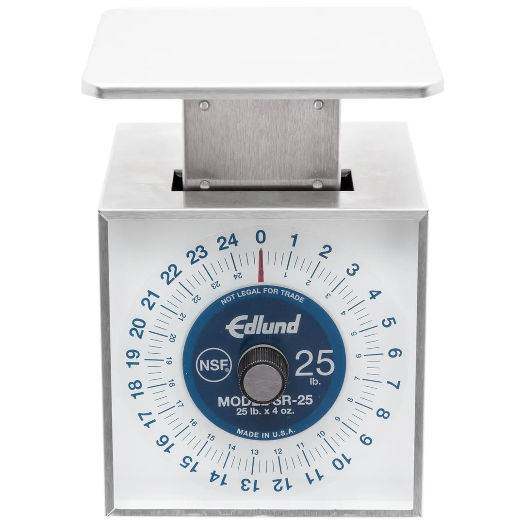 Edlund SR-25 10-29 lb Stainless Scale, 25 lb, 4 oz Graduation, Rotating Dial, 6-7" Platform, Dishwasher Safe
