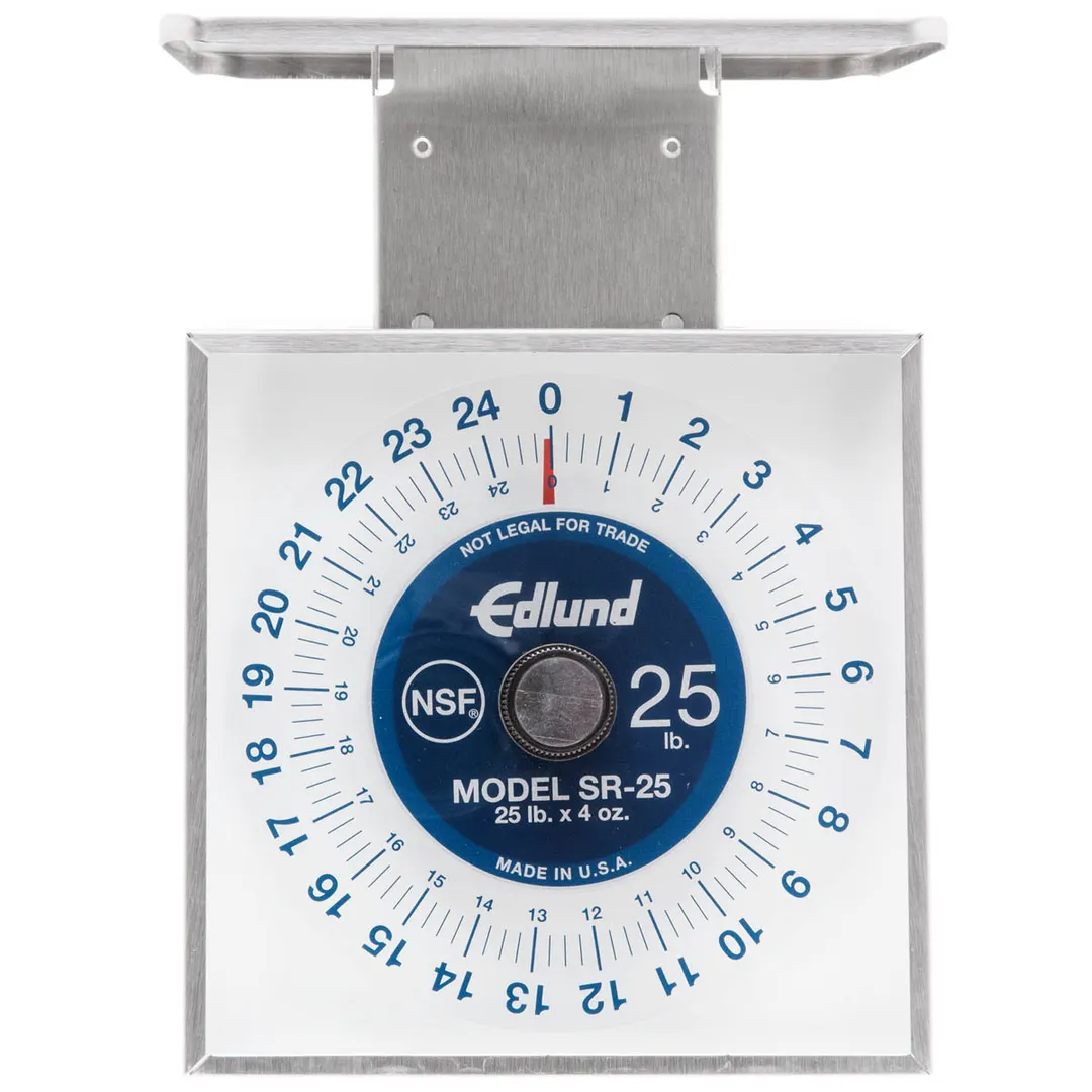 Edlund SR-25 10-29 lb Stainless Scale, 25 lb, 4 oz Graduation, Rotating Dial, 6-7" Platform, Dishwasher Safe