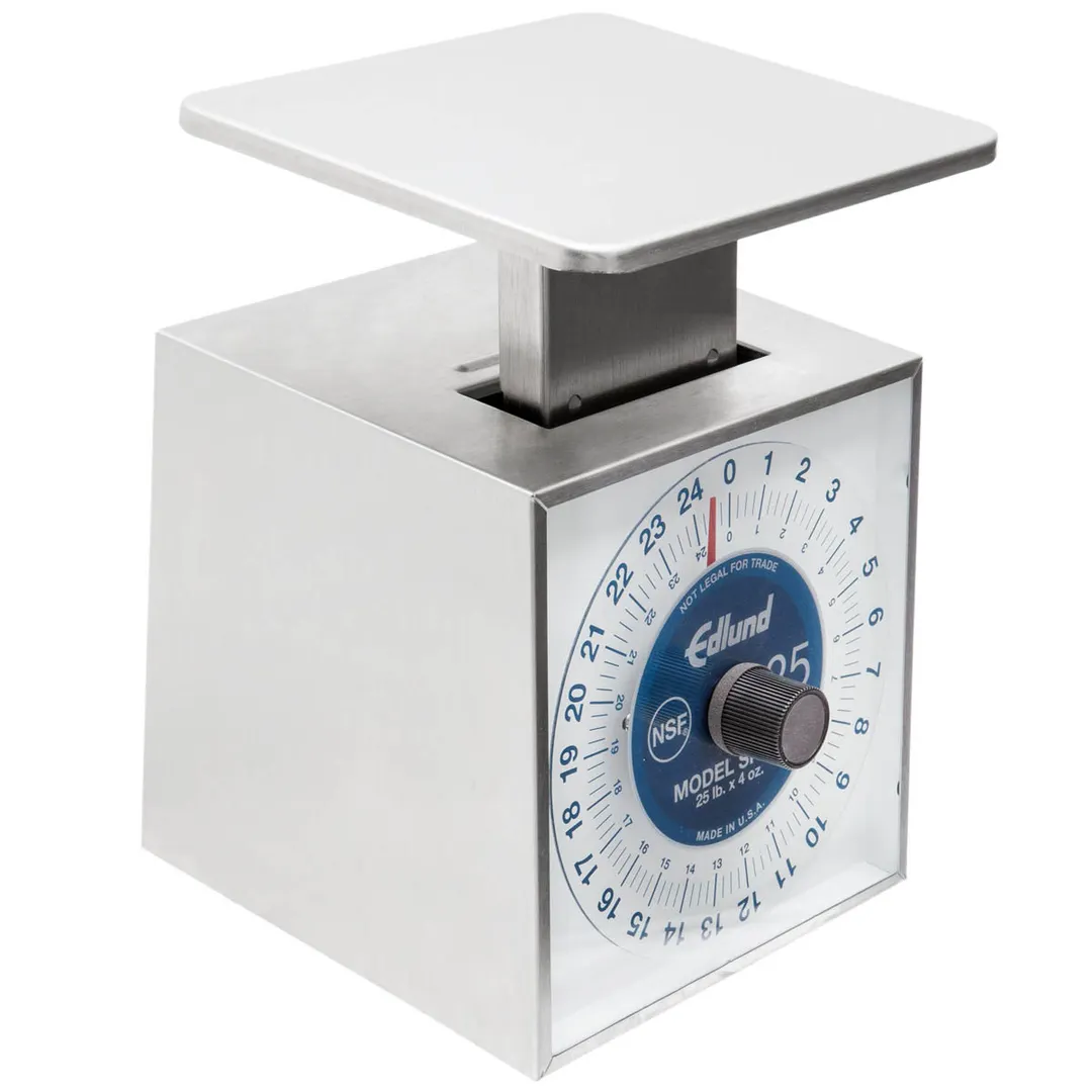 Edlund SR-25 10-29 lb Stainless Scale, 25 lb, 4 oz Graduation, Rotating Dial, 6-7" Platform, Dishwasher Safe
