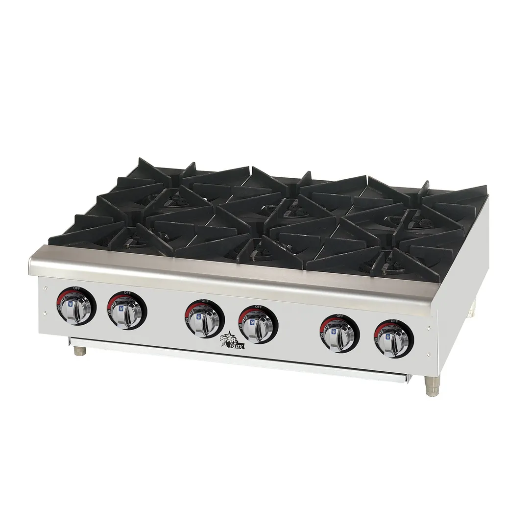 Star 606HF Star-Max® 36" Countertop Gas Hotplate with (6) Burners & Manual Controls, 150.000 BTU