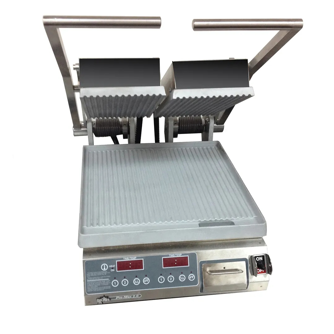 Star PGT14D Double Panini Sandwich Grill w/ Timer, Aluminum Grooved Plates, Electronic Controls