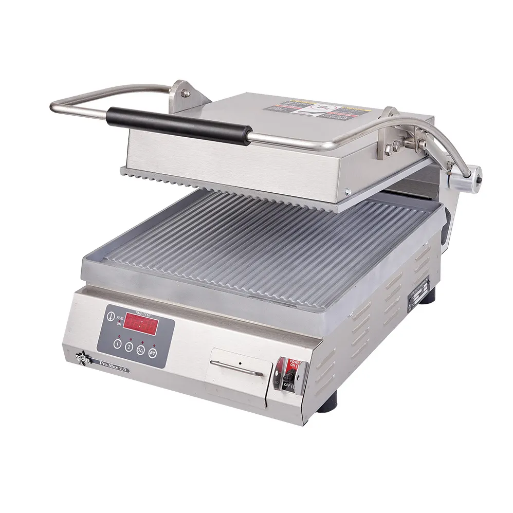 Star PGT14E Single Panini Sandwich Grill w/ Timer, Aluminum Grooved Plates, Electronic Controls