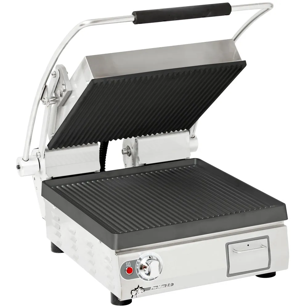 Star PGT14I Single Cast Iron Panini Sandwich Grill w/ Timer, Grooved Plates, Manual Controls
