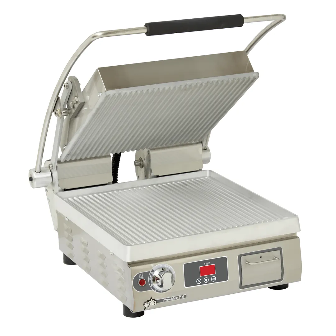 Star PGT14T Single Panini Sandwich Grill w/ Timer, Aluminum Grooved Plates, Manual Controls