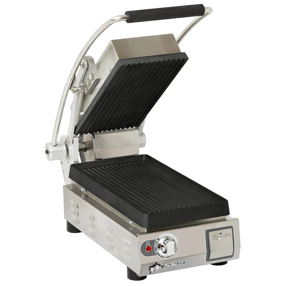 Star PGT7IA-240V Single Cast Iron Sandwich Grill w/ Grooved Plates, Manual Controls, 240V