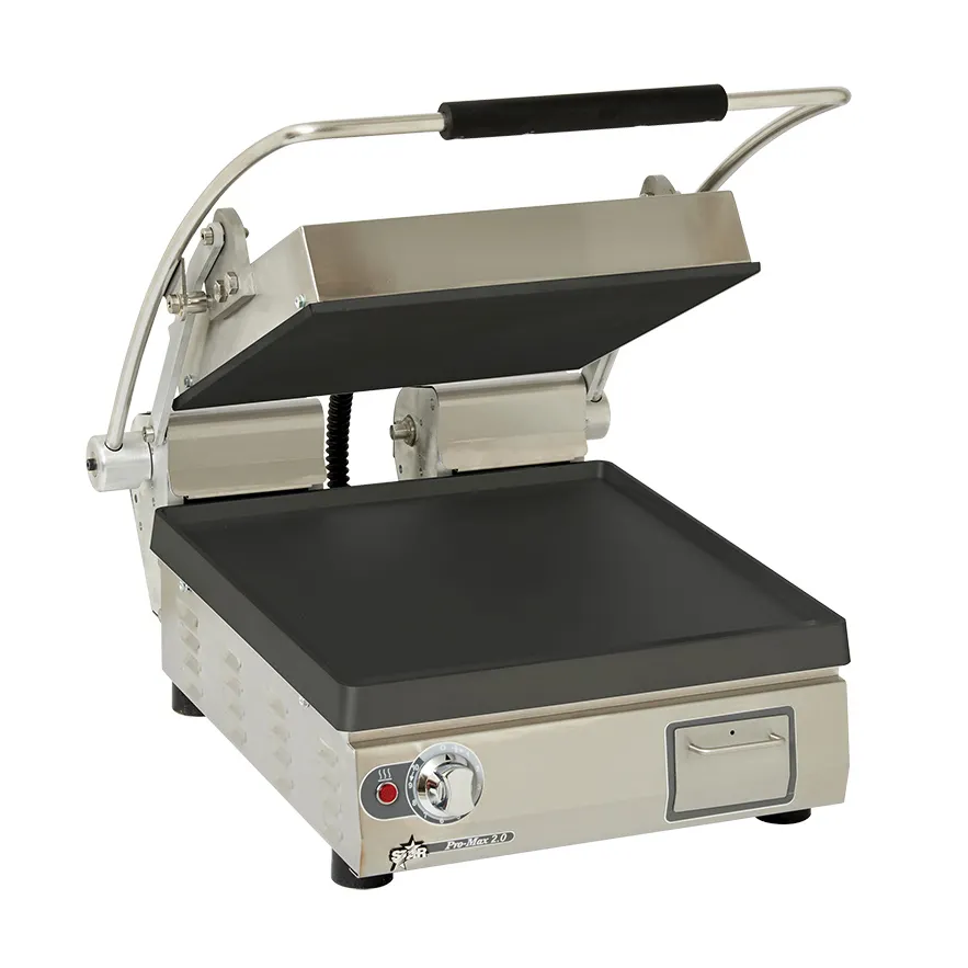 Star PST14I Single Cast Iron Panini Press Grill w/ Smooth Plates, Manual Controls