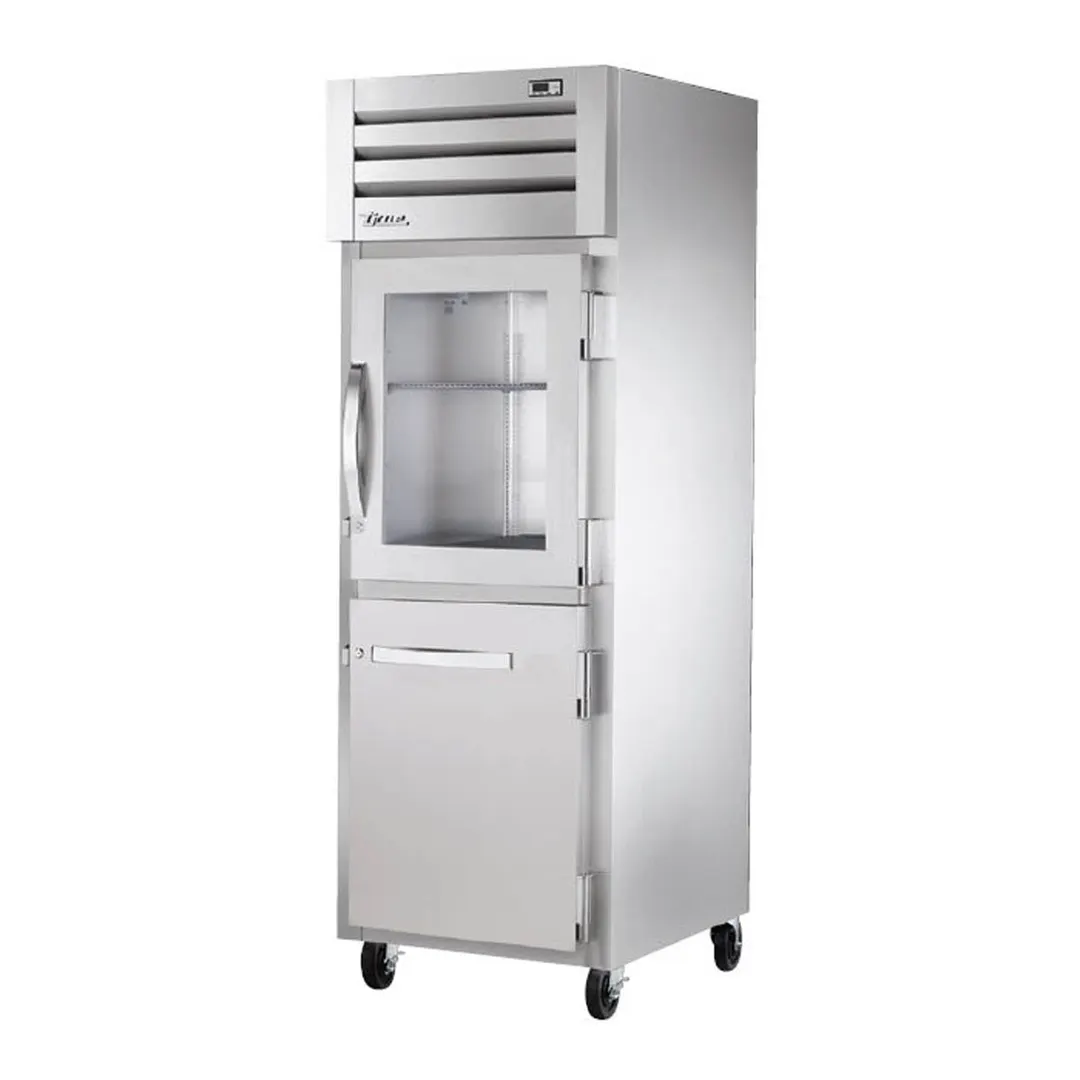 True STA1R-1HG/1HS-HC 27" 1-Section Reach-In Refrigerator w/ Glass & Solid Half Door, Top Mounted, Aluminum Interior-Stainless Floor