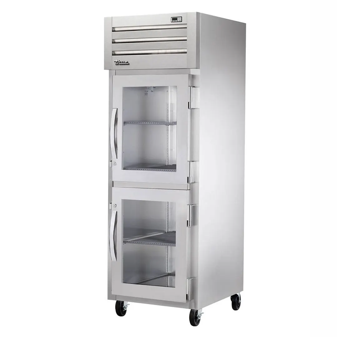 True STA1R-2HG-HC 27" 1-Section Reach-In Refrigerator w/ 2 Glass Half Doors, Top Mounted, Aluminum Interior-Stainless Floor