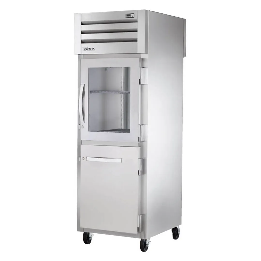True STA1RPT-1HG/1HS-1S-HC 1-Section Pass-Thru Refrigerator w/ Front Glass/Solid Half & Rear Solid Door, Aluminum Interior-Stainless Floor