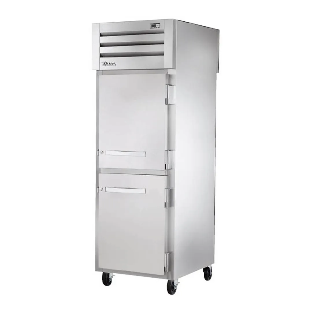 True STA1RPT-2HS-1S-HC 1-Section Pass-Thru Refrigerator w/ Front 2 Solid Half & Rear Solid Full Door, Aluminum Interior-Stainless Floor