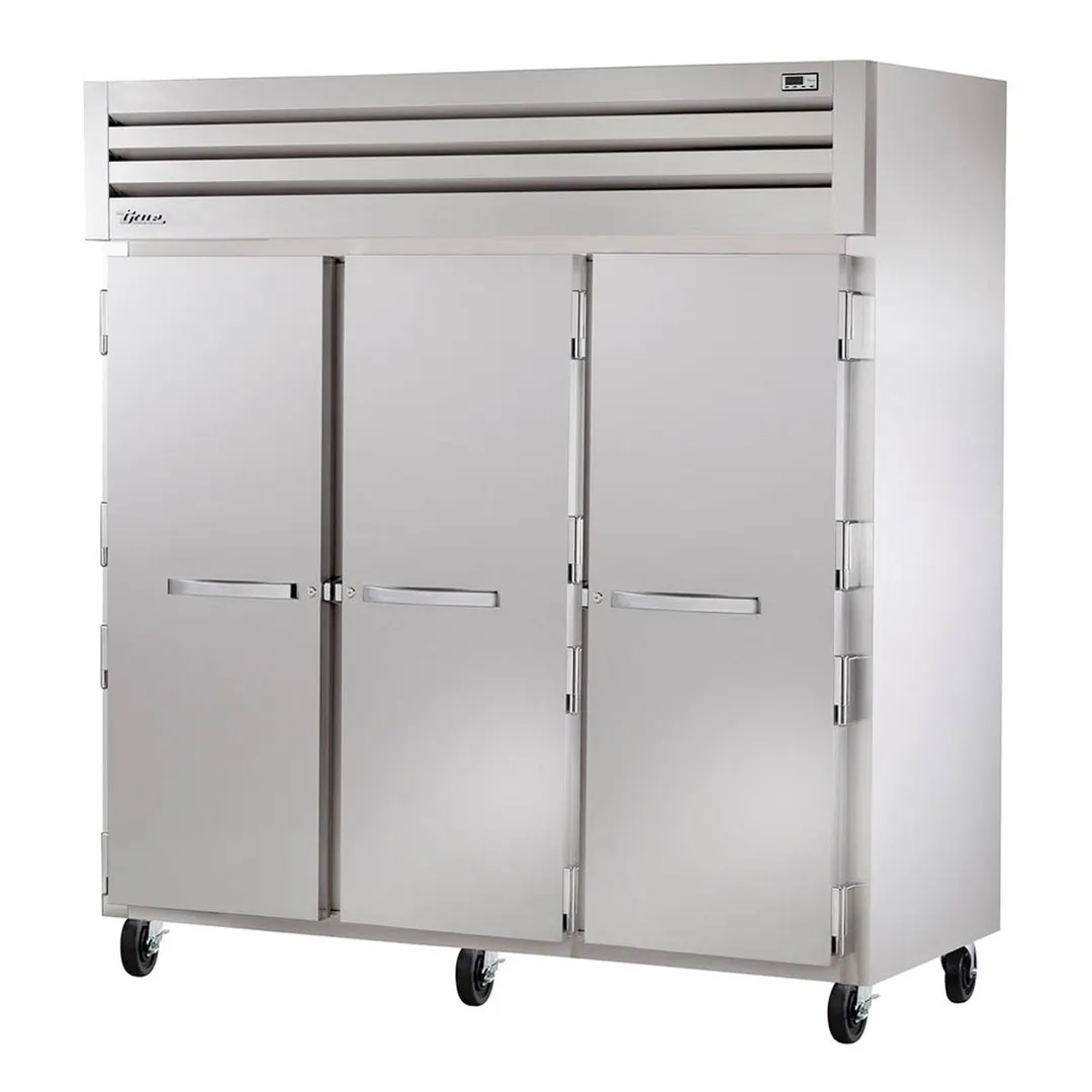 True STA3R-3S 77" 3-Section Reach-In Refrigerator w/ 3 Solid Doors, Top Mount, Aluminum Interior-Stainless Floor
