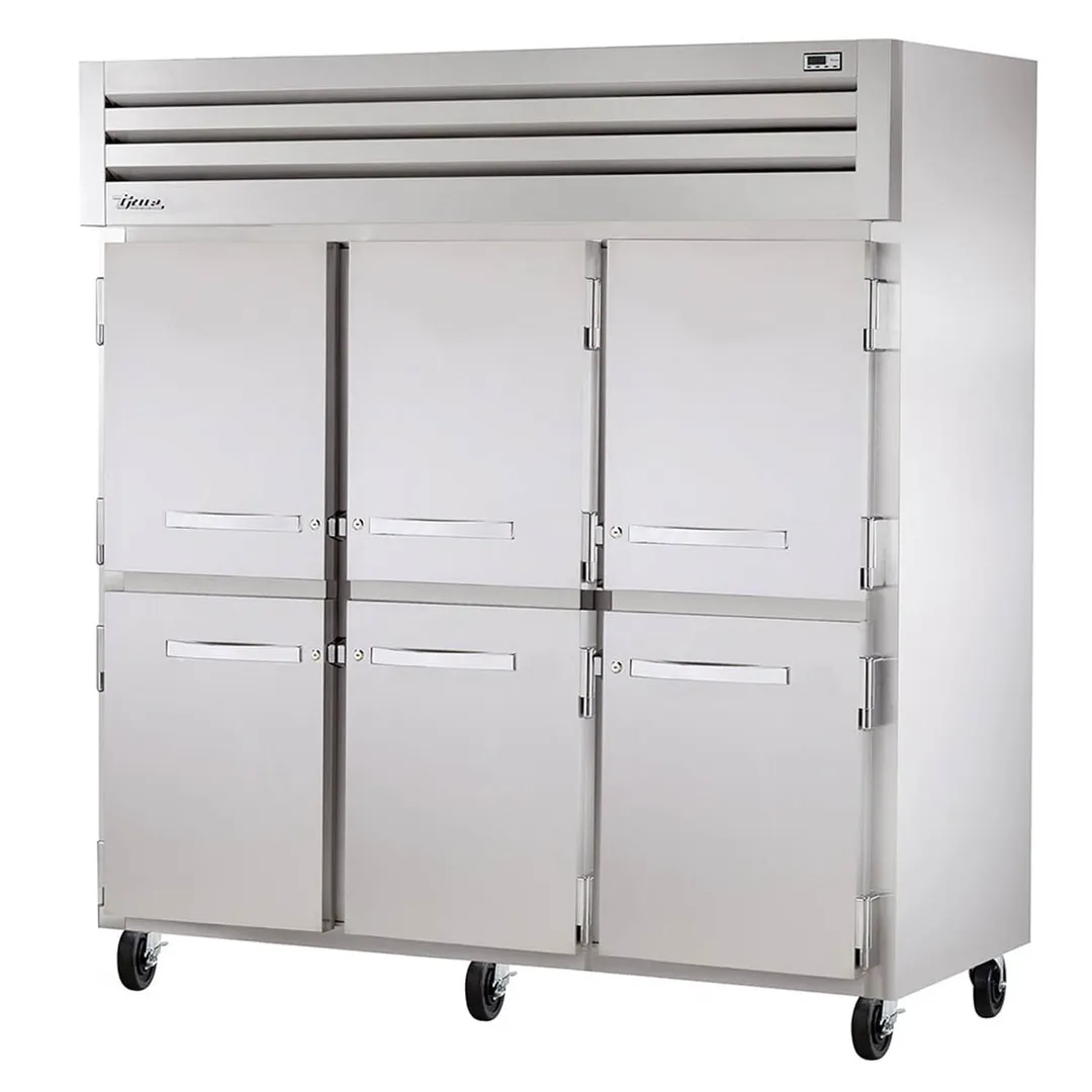 True STA3R-6HS 77" 3-Section Reach-In Refrigerator w/ 6 Solid half Doors, Top Mount, Aluminum Interior-Stainless Floor