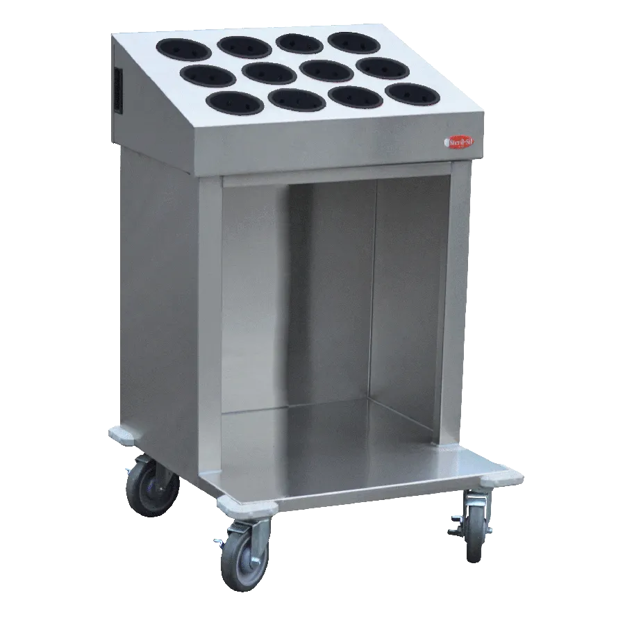 Steril-Sil CRT24-12RP Stainless Steel Tray & Silverware Cart w/ 12 Plastic Silverware Cylinders