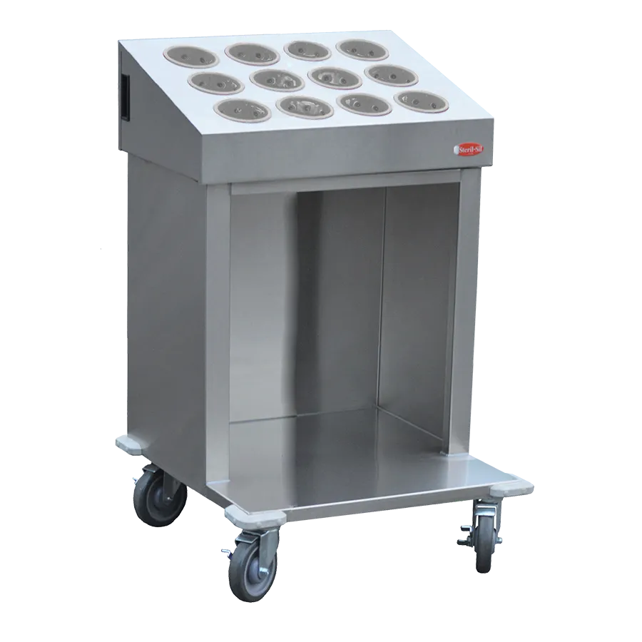 Steril-Sil CRT24-12SS Stainless Steel Tray & Silverware Cart w/ 12 Stainless Steel Silverware Cylinders