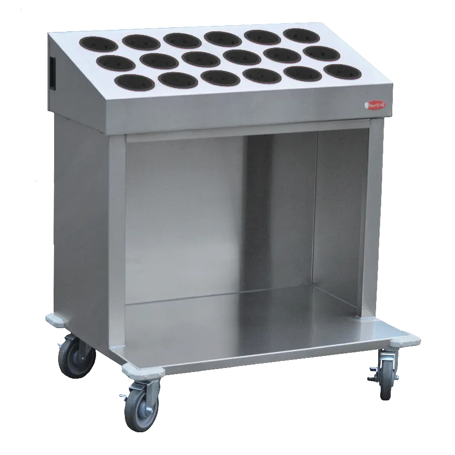 Steril-Sil CRT36-18RP Stainless Steel Tray & Silverware Cart w/ 18 Plastic Silverware Cylinders