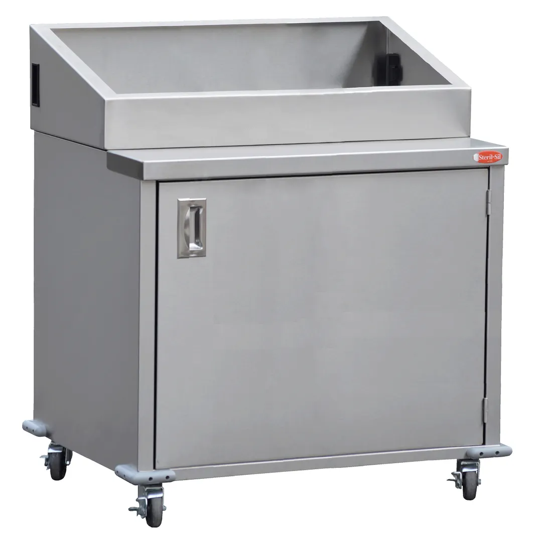 Steril-Sil E1-ENC36-3V Stainless Steel 3 Insert Mobile Dispensing Cart with Enclosed Base