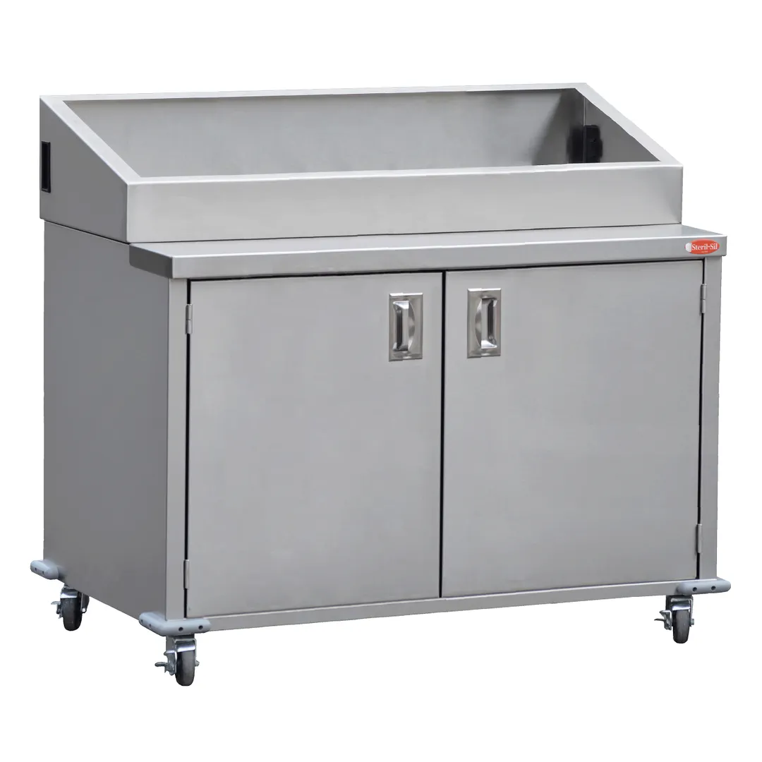Steril-Sil E1-ENC48-4V Stainless Steel 4 Insert Mobile Dispensing Cart with Enclosed Base