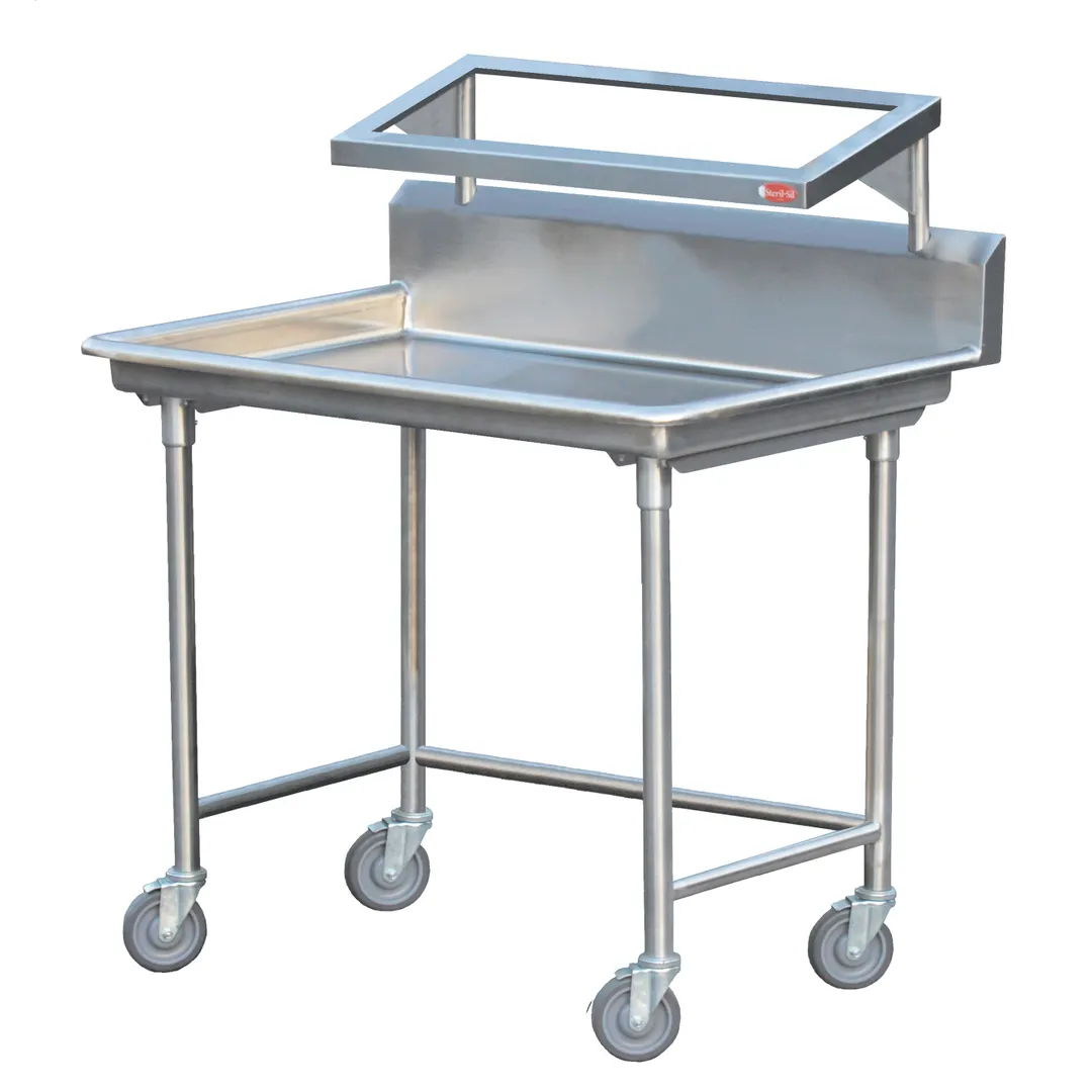 Steril-Sil E1-STE-2H Mobile Single-Sided Dishtable Sorting Table w/ Overshelf, 3" Rolled Edge